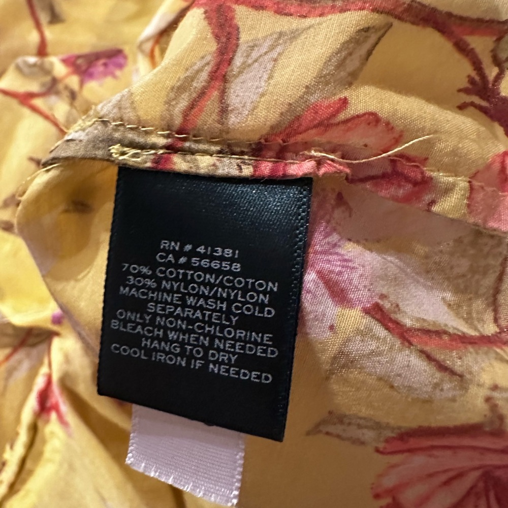Lauren Ralph Lauren Yellow Floral Button Down Shirt 2X Cotton Blend Blouse - Picture 6 of 8
